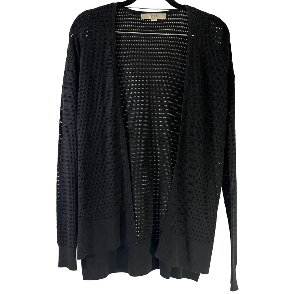 LOFT Black Open Knit Lightweight Open Front Cardigan Size XS